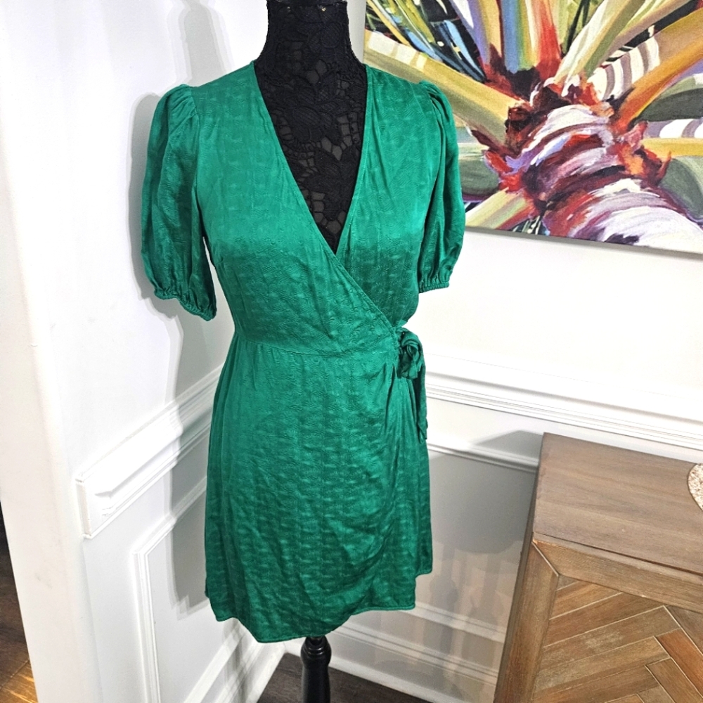 FRNCH Paris  Emerald Green Wrap  Dress Small EUC